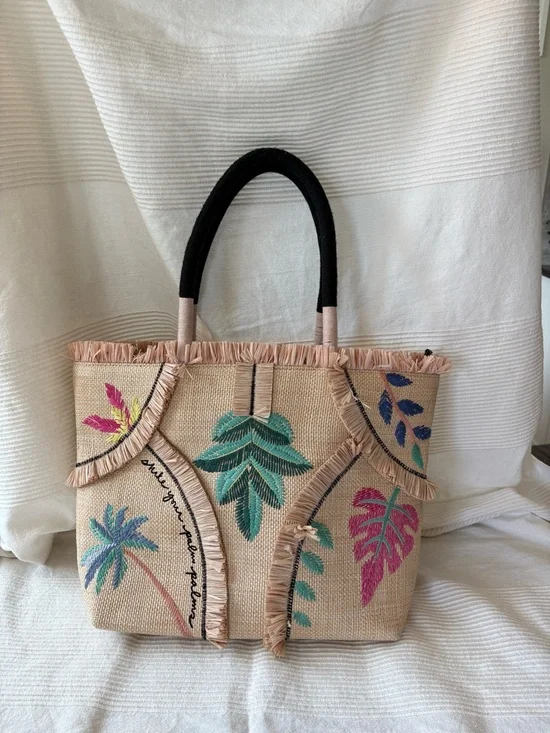 Stella & Dot Antibes Straw and Raffia Tote
Bag Embroidered Shake Your Palms - Picture 4 of 12